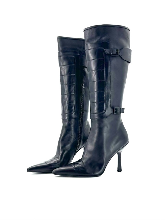Gucci Shoes - Vintage Gucci Retro Vintage Knee High Buckle Harness Pointed Toe Heeled Boots 39